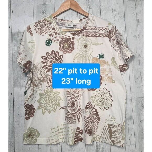 Hot Cotton Stylized Floral Earthtone Printed Heavyweight T-Shirt Sz L - Picture 2 of 5